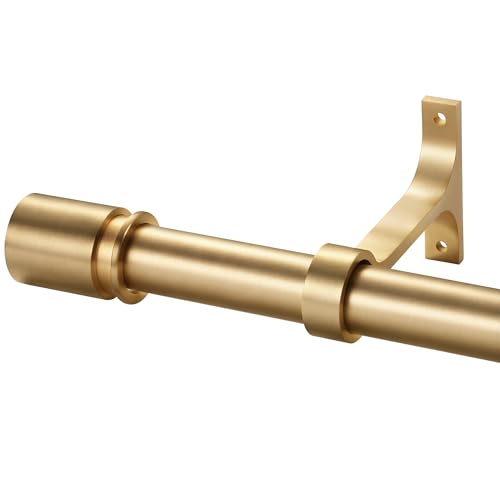 Curtain Rods for Windows 144 to 164 Inches - Aluminium Finials and Brackets - 1 Inch Decorative Window Rods - Adjustable Heavy Duty Curtain Rod - Wall & Ceiling Mounted - Brushed Gold Finish - color: Brushed Gold, size: 144-164"