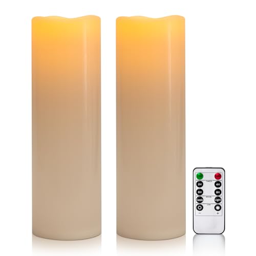 4" x 14" Large Waterproof Outdoor Flameless Candles Battery Operated LED Flickering Pillar Candles with Remote and Timer for Indoor Outdoor Lanterns, Off White, Long Lasting, Set of 2 - color: Off-White, size: 4" x 14"