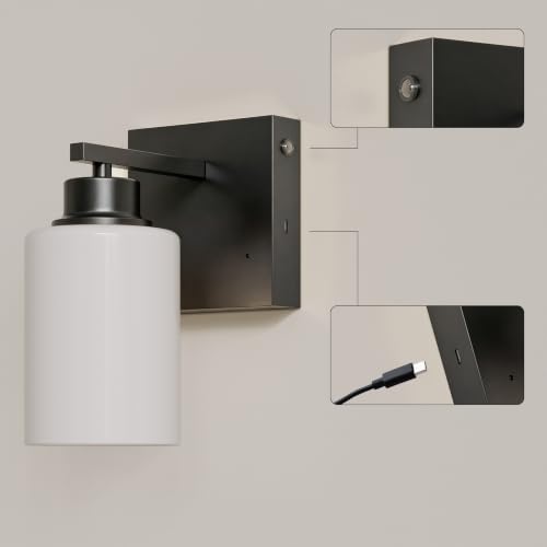 Wireless Battery Operated Wall Sconce Set of Two, Modern White Glass, Black | Dimmable, Easy Install Rechargeable Wall Lights with Timer Remote for Living Room Bedroom, Emergency 3000K - color: Black(White Lampshades)