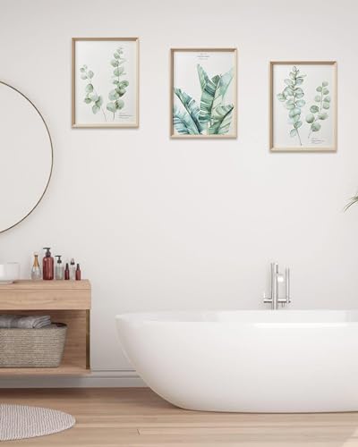 12x16IN Green Plant Eucalyptus Leaf Framed Wall Art, Set of 3 - color: Framed Green Leaf, size: 16"L x 12"W