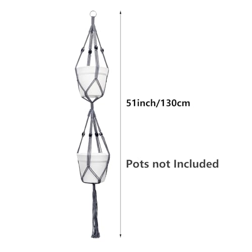 Belit 2 Pack Macrame Plant Hangers, 51 Inch Hanging Plant Holder, Grey - color: Gray, size: 51"- 2 Tier