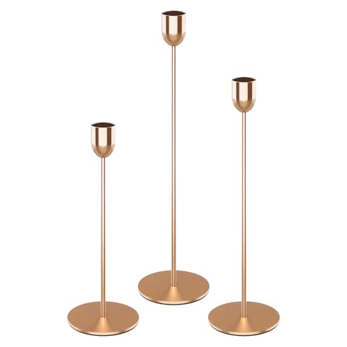 ChefBee 3PCS Gold Tall Taper & Pillar Candle Candlestick Holder - color: Gold