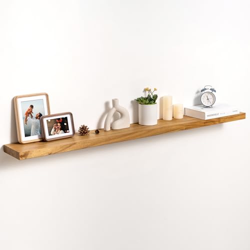 fuqing Floating Shelves for Wall, 55 Inch Rustic Solid Elm Wood Shelves - color: Natural Elm Flat Edge - 6.7"d, size: 55"L - 1Pack