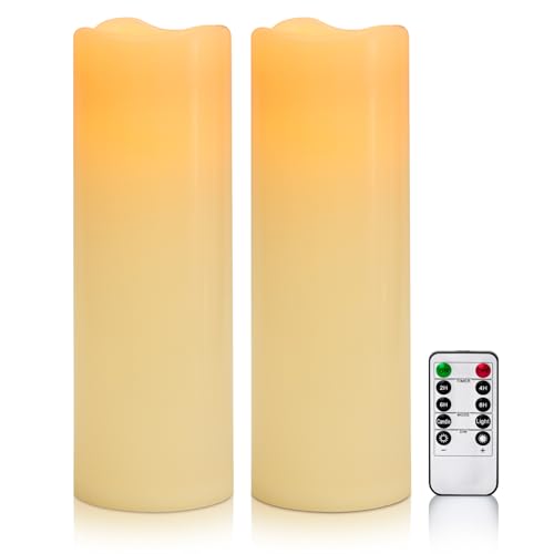 4" x 12" Ivory Large Waterproof Outdoor Flameless Candles Battery Operated LED Flickering Pillar Candles with Remote and Timer for Indoor Outdoor Lanterns, Long Lasting, Set of 2 - color: Ivory, size: 4" x 12"