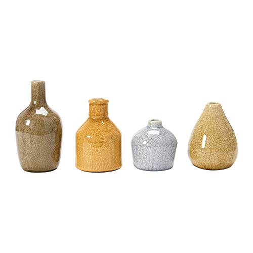 Main + Mesa Stoneware Bud Vases in Crackle Glaze, Grey/Mustard Tones, Set of 4