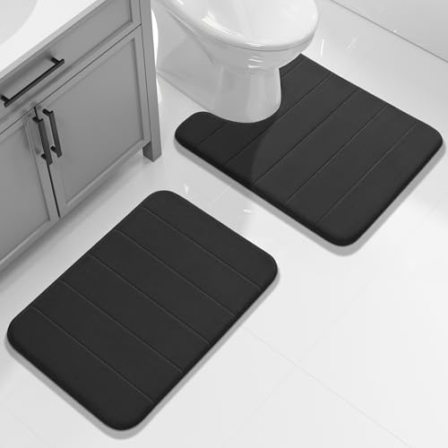 Yimobra Memory Foam Bathroom Mat Set, 24 x 17 & 24 x 20 in, Black - color: Black, size: 24x17+24x20 Inch