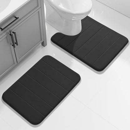 Yimobra Memory Foam Bathroom Mat Set, 24 x 17 & 24 x 20 in, Black - color: Black, size: 24x17+24x20 Inch