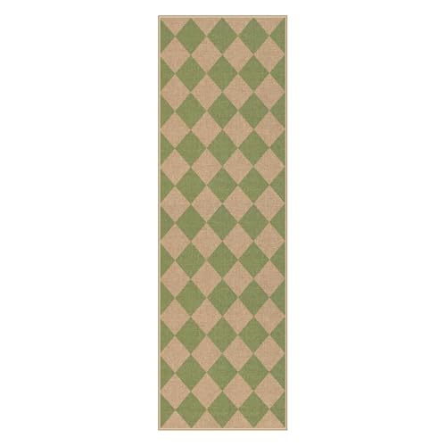 Lahome Checkered Easy Jute Hallway Runner Rug, 2x8 Outdoor Rugs Washable - color: Sage Green/Nature-2, size: 2'6" x 8' (Runner)