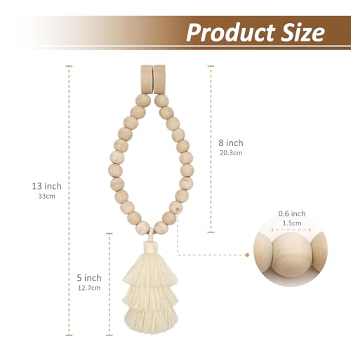 Magnetic Curtain Tiebacks with Wood Beads, Boho Rope Drapery Holdbacks with Triple Tassels, No Drill Curtain Holders for Farmhouse Bedroom, Living Room or Nursery, 2 Pack, Beige - color: Beige