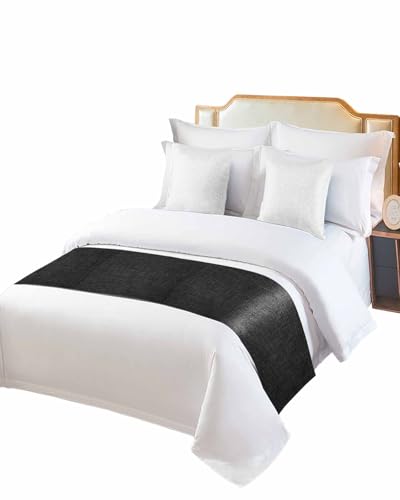 Black Bed Runner Scarf Cal King Size, Shabby Chic Rural Pastoral Farmhouse Luxury Bed Throw Runners & Scarves for Twin Full Queen King Foot of Bed, Bedroom Hotel Wedding Room Decoration, 102"x20" - color: Black, size: 102x20in,260x50cm