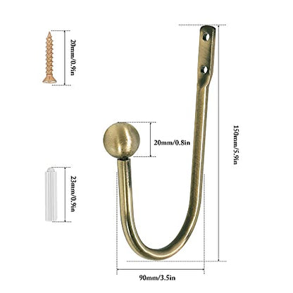 Curtain Holdback, 2 Pcs Wall Mounted Drapery Tiebacks with Screws, Heavy Duty Metal Decorative Window Drapery Holder Curtain Hook, Brass - color: 2 Pcs, Brass