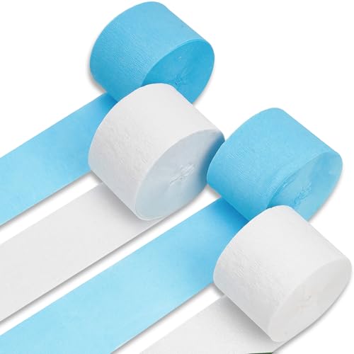 PartyWoo White and Blue Crepe Paper 4pcs 328 FT Pearl Light White Streamers - color: Blue White-9623
