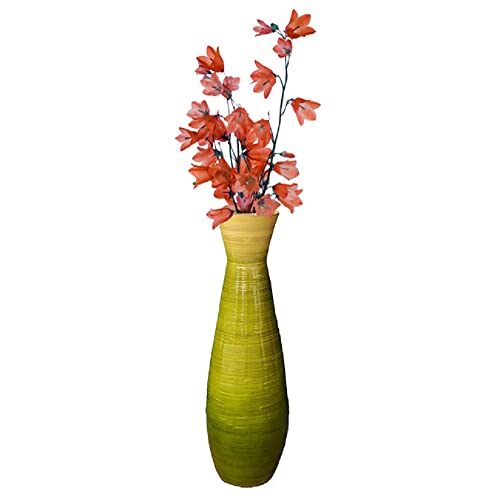 Uniquewise 28" Classic Bamboo Floor Vase Handmade, for Dining, Living Room, Entryway, Fill Up with Dried Branches Or Flowers, Glossy Green, Medium - color: Green, size: Medium
