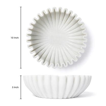 Fluted Marble Bowl Decorative 10", Large Fruit Bowl for Kitchen Counter - size: 10 inches