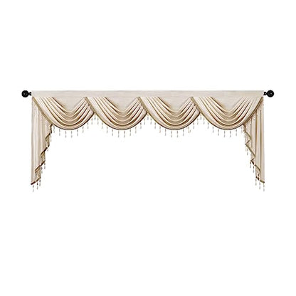 ELKCA Luxury Cream Velvet Curtain Valances for Living Room with Beads(110inch,1 Panel) - color: Cream, size: 110"W x 43"L (Pack of 1)