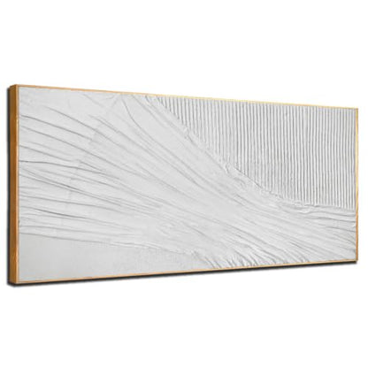 Large Framed Textured Wall Art, White Abstract Canvas 32x70 Inch - color: White, size: 70"L x 32"W
