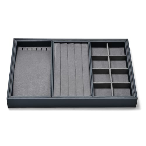 Grey 4-in-1 Stackable Combined Jewelry Display Organizer Trays - size: 3 Grid