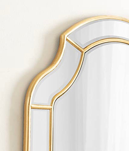 Kate and Laurel Pinchot Glam Arched Wall Mirror; 24 x 32; Gold; Sophisticated Scalloped Arch Mirror for Wall Decor with Overlay and Dimensional Design