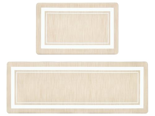 피로 방지 주방 매트 2개 세트, 베이지, 43.9cmx70.1cm(17.3x27.5인치)+43.9x119.9cm - color: 보더-베이지