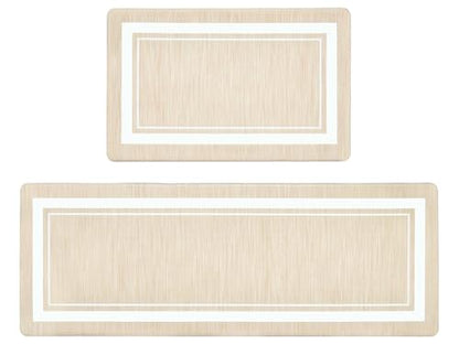 피로 방지 주방 매트 2개 세트, 베이지, 43.9cmx70.1cm(17.3x27.5인치)+43.9x119.9cm - color: 보더-베이지