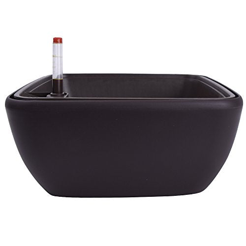 Vencer 10.8 Inch Plastic Square Self Watering Planter,Water Indicator,Modern Decorative Planter Pot for All House Plants Flowers,Herbs,Vegetables,Tropical,Coffee,VF-049C - color: Coffee