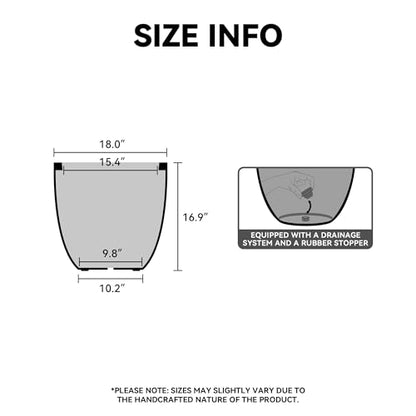 Kante Black Concrete Planter 18" Dia All-Weather Round Large Pot - color: Black, size: 18-Inch Dia