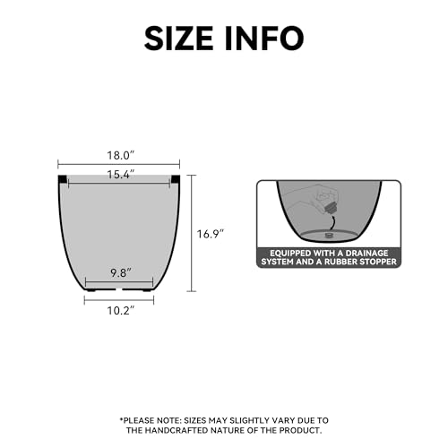 Kante Black Concrete Planter 18" Dia All-Weather Round Large Pot - color: Black, size: 18-Inch Dia