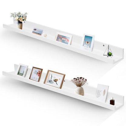Muzilife 45.3" Large Floating Shelves Wood Wall Shelf with Lip, 2Pcs, White - color: White, size: 45.3"