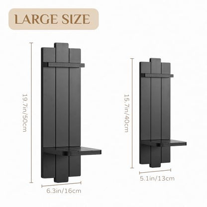 Large Black Wood Wall Candle Sconces: 19.7" Floating Shelf Design - color: Black, size: 19.7in x 6.3in