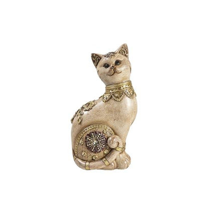 Cat Figurine, Resin Statue, 7.09in Ornate Wood Effect Home Decor