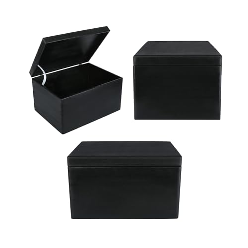 Creative Deco Large Black Wooden Box Storage with Hinged Lid - color: Black, size: XXL | No Handles