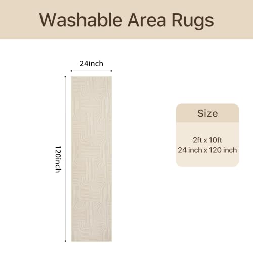 GENIMO Soft 2x10 Runner Rug Non Slip for Hallway, Washable 3D High Low Pile - color: Arch Beige, size: 2' x 10' (Rectangular)