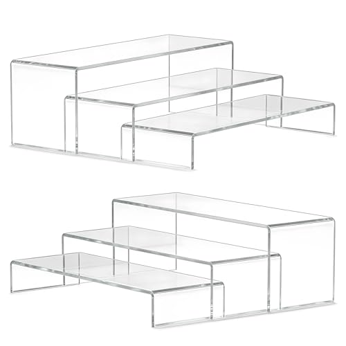 Lagre Acrylic Risers Display Stand - 3 Tier Clear Perfume Shelf Organizer, Cupcake Stand Holder, Tiered Dessert Display Table Set, Buffet Food Risers for Party and Event,Showcase Figurine, Collectible