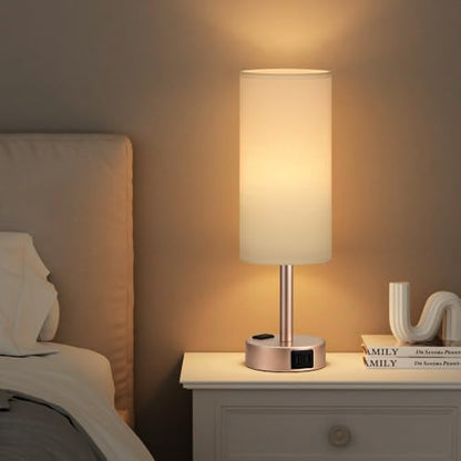 Antique White Bedside Table Lamp, Dimmable Touch Lamp, USB A+C, AC Outlet - color: White - Antique White, size: 14"