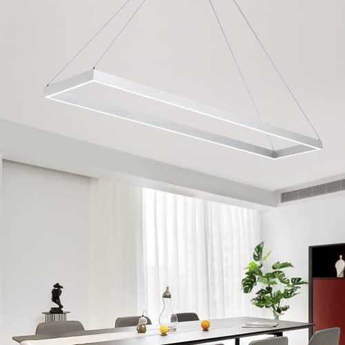 Modern LED Chandelier Linear Rectangle,Pendant Light,Silver 39.4"