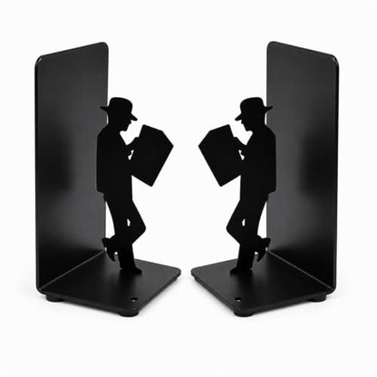 Luxury Heavy Duty Metal Bookends (Set of 2) – Decorative Black Book Ends for Shelves – Non-Slip Book Holders for Home Office, Desk & Bookshelves