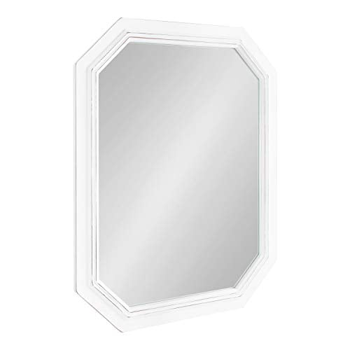 Kate and Laurel Palmer Large Rustic Wood Framed Octagon Wall Mirror, 28 x 36, White, Distressed Farmhouse Wall Accent - color: White