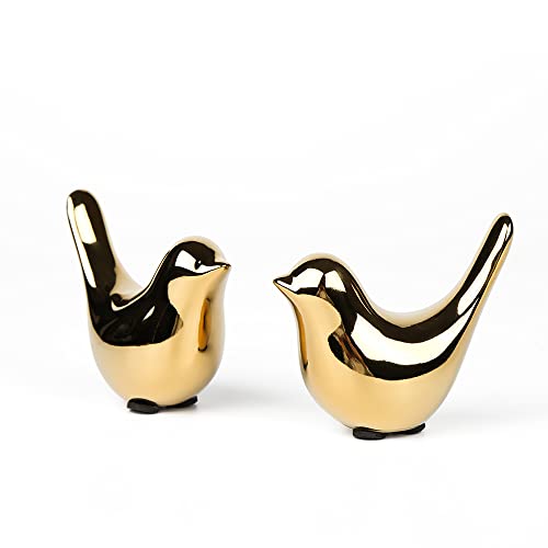 Home Ceramic Decor Gold Birds Figurine Garden Cottage Decorative Small 2Pcs - color: Gold, size: Small