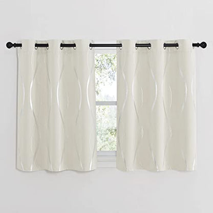 NICETOWN Bedroom Curtains Small Blackout Panels, Beige, Set of 2, 42 by 40 Inch, Window Treatment Thermal Insulated Solid Grommet Blackout Wave Line Foil Print Design Curtains for Kitchen, Cafe, Loft - color: 1 - Beige, size: 42"W x 40"L (Pack of 2)