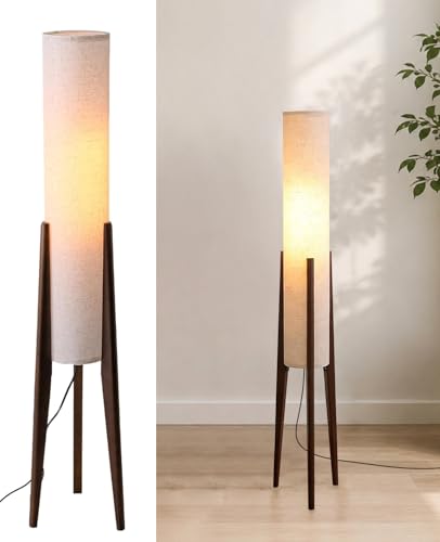 48.8" Walnut Wood Tripod Floor Lamp, Vintage Style Column Floor Lamps - size: Walnut