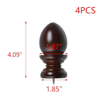 T Tulead Wooden Curtain Rod Finials, Brown, 4PCS - style: Brown, 1.41", 4PCS