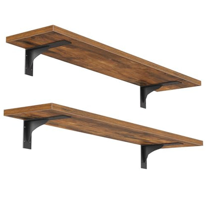 HOOBRO Floating Shelves for Wall, 23.6" Wall Mounted Shelves Set of 2 - color: Rustic Brown + Black, size: 23.6 Inches