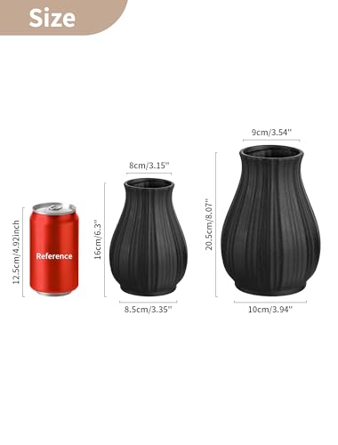 NUPTIO Ceramic Flower Vase for Bouquet, Black, 6.3" Tall - size: Style 2-S-Black