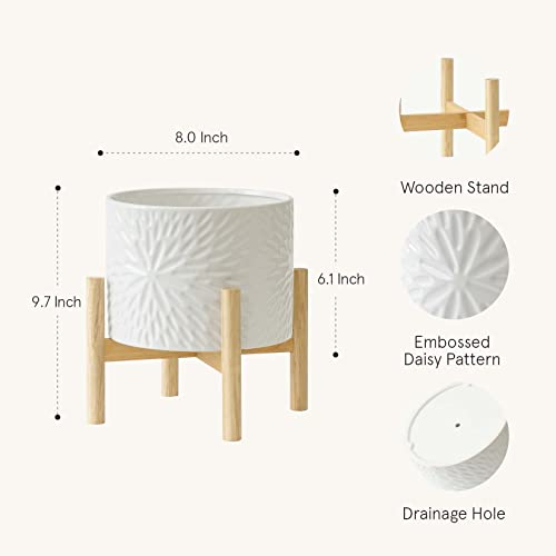 LA JOLIE MUSE Ceramic Planter for Plant, 8 Inch Indoor Planter with Stand - color: White