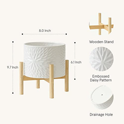 LA JOLIE MUSE Ceramic Planter for Plant, 8 Inch Indoor Planter with Stand - color: White