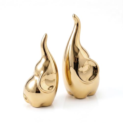 Elephant Decor Ceramic Elephant Statue Home Decor, Pair of Elephant Figurines for Living Room Bookshelf TV Stand Decor, Aesthetic Animal Sculptures Table Centerpiece, Housewarming Gifts (Gold) - color: Gold