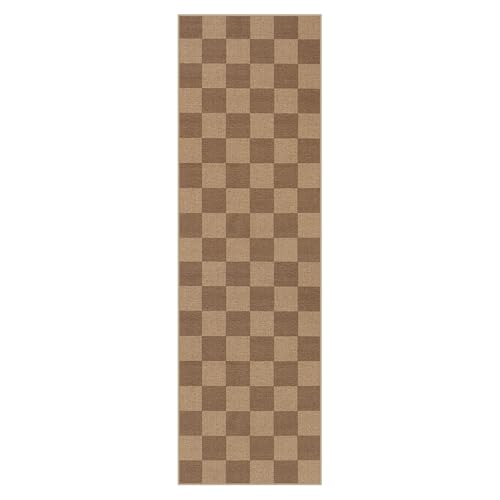 Lahome Checkered Easy Jute Kitchen Runner Rug, 2x8 Outdoor Rugs Washable - color: Nature/Checkerboard -1, size: 2'6" x 8' (Runner)