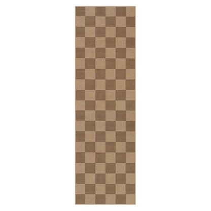 Lahome Checkered Easy Jute Kitchen Runner Rug, 2x8 Outdoor Rugs Washable - color: Nature/Checkerboard -1, size: 2'6" x 8' (Runner)