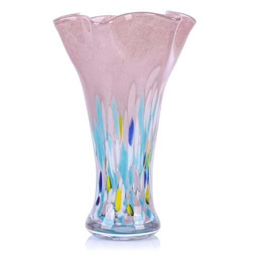 9.0" H Blush Glass Vases for Flower, Unique Hand Blown Glass Vase - color: Blush