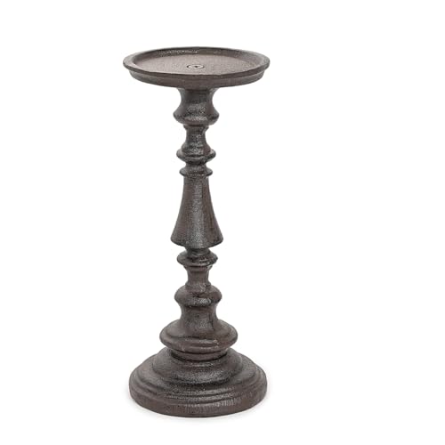 Sungmor Rustic Cast Iron Pillar Candle Holder, 9.6 Inches Tall - color: Large - 9.4inch Tall